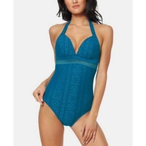 Jessica Simpson Crochet Halter One-Piece Swimsuit - Picture 1 of 1